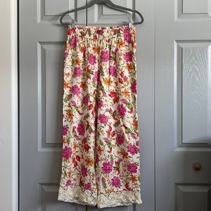 RACHEL ZOE Linen Blend Wide Leg Pull-On Pants Crochet Trim NWT Medium